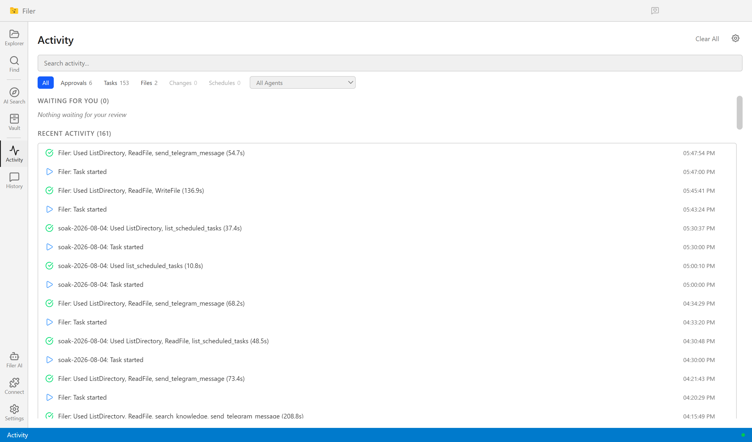 Filer Explorer showing a document diff notification run