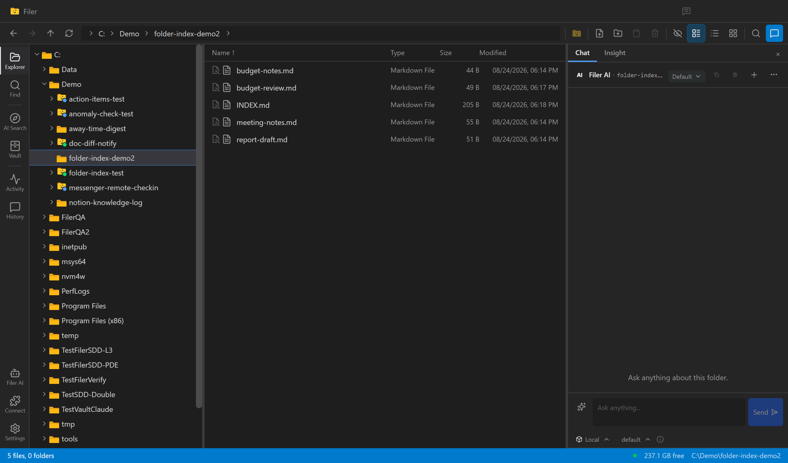 Filer Explorer showing a freshly regenerated INDEX.md